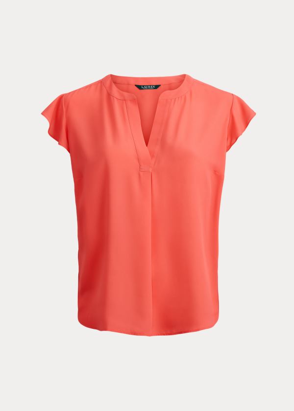 Tops Ralph Lauren Mujer Rojos - Georgette Flutter-Sleeve - EIOHF5781